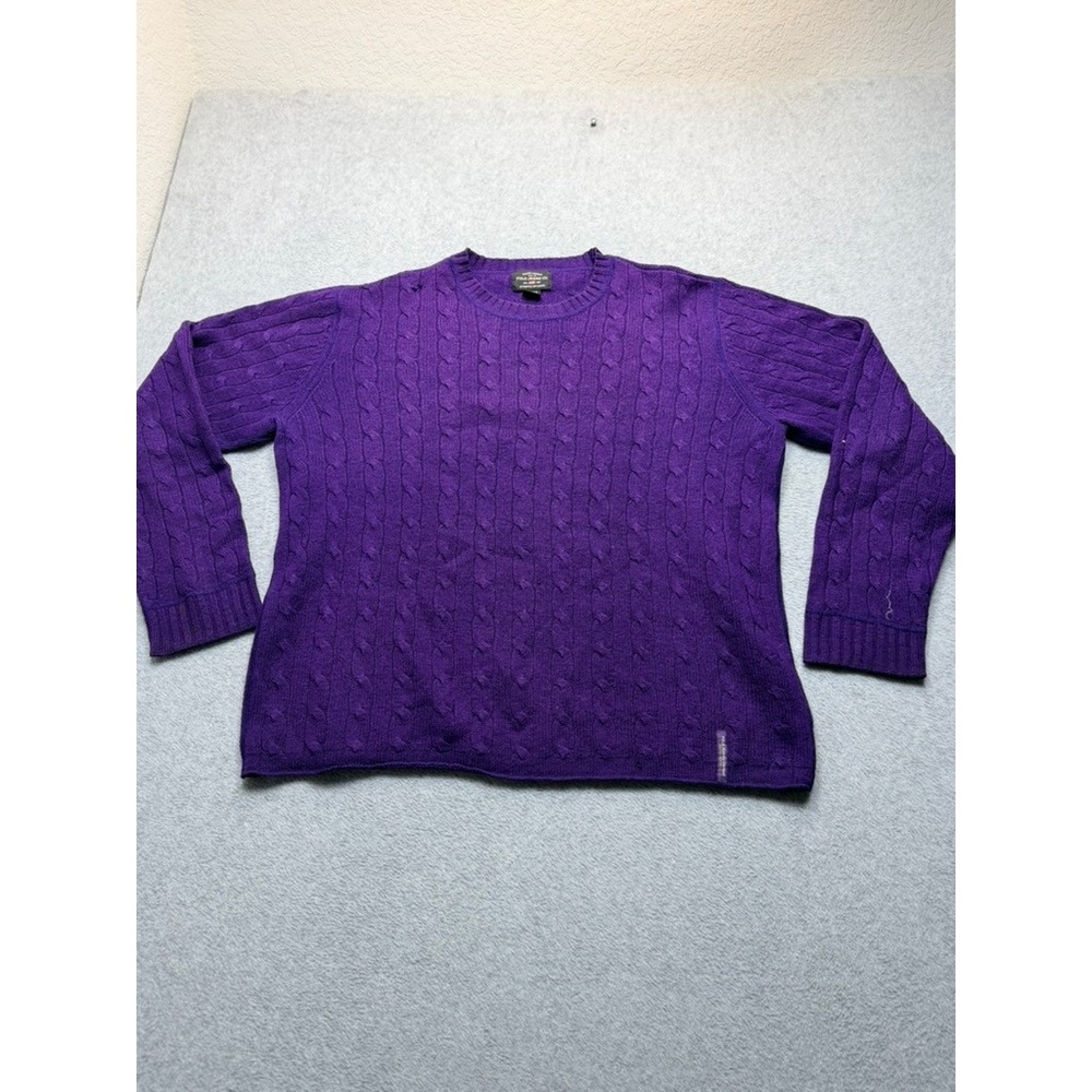 Polo Jeans Co Ralph Lauren Mens XL Purple Cable Knit 100% Wool Sweater Pullover